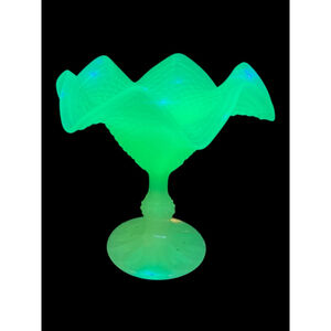 Antique Attributed to Imperial Uranium Glass Compote 1920s Custard Vaseline